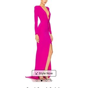 Nookie Pink Long Sleeve Plunge Gown with Slit